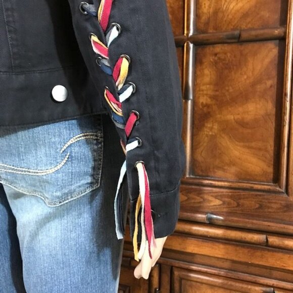 Sheryl Crow Multi Color Lace Up Grommet 100% Cotton Denim Jacket - Picture 10 of 12